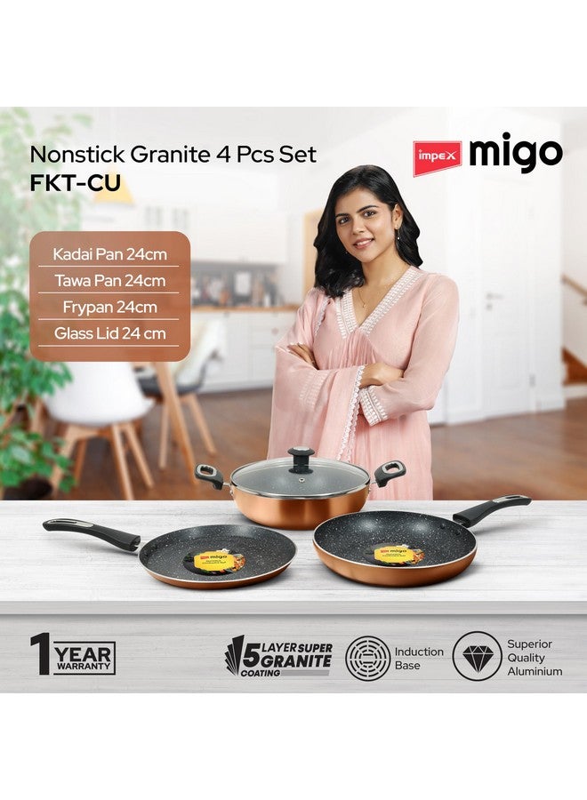Impex Migo Non Stick Cookwareset 4 pc | Induction Cookware Set 3 mm Thickness of Tawa Pan Fry Pan and Kadai Pan with Lid | Granite Finish 5 Layer Aluminium Cookware Set | 1 Year Warranty - Image 2