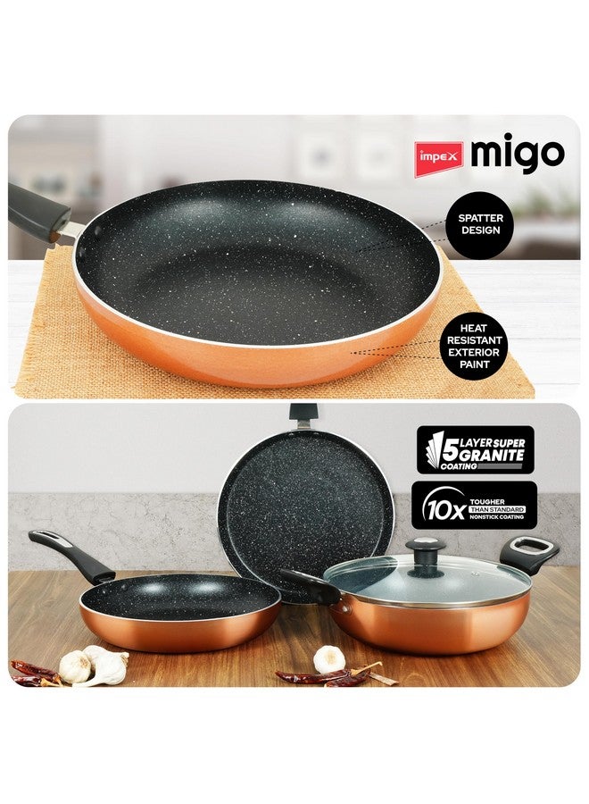 Impex Migo Non Stick Cookwareset 4 pc | Induction Cookware Set 3 mm Thickness of Tawa Pan Fry Pan and Kadai Pan with Lid | Granite Finish 5 Layer Aluminium Cookware Set | 1 Year Warranty - Image 4