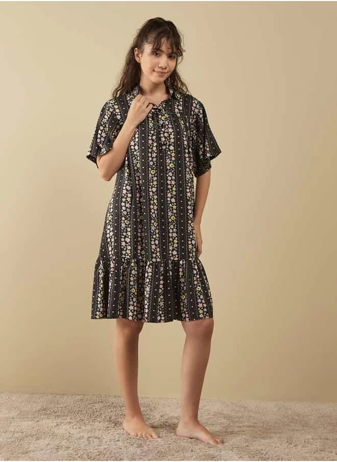 FAV Set of 2 - Tiered Sleepshirt with Collared Neckline and Button Closure