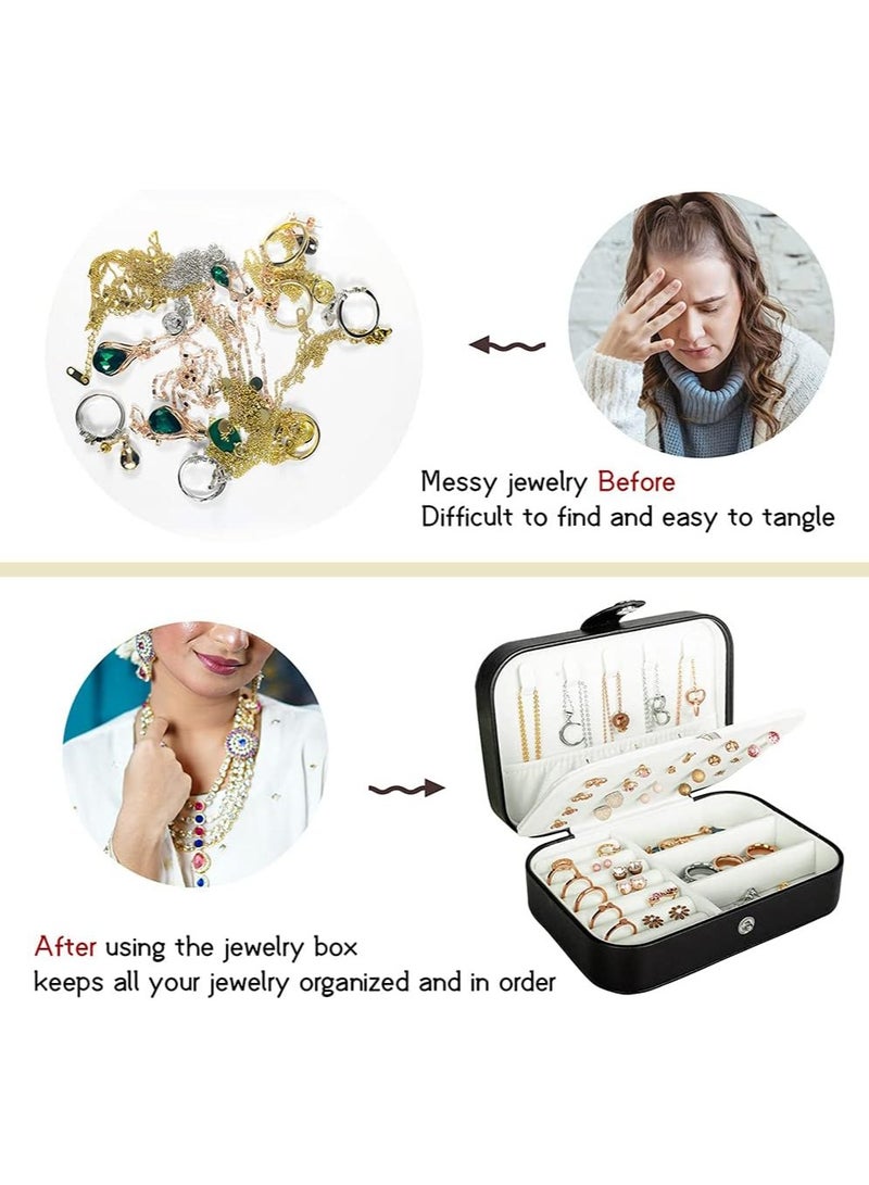 Travel Jewelry Box, PU Leather Small Jewelry Organizer for Women Girls, Portable Mini Travel Case Display Storage Holder Boxes for Stud Earrings, Rings, Necklaces, Bracelets. - Image 3