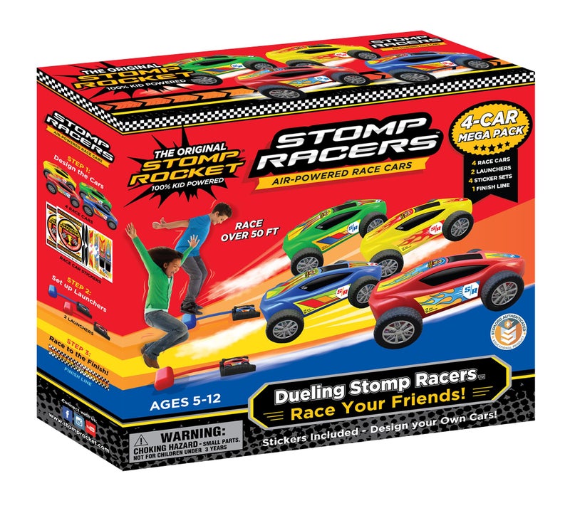 Stomp Rocket Stomp Racers Air Powered Race Cars by Stomp Rocket, 4 Car Mega Pack - Dueling Stomp Racers Toy Car Launcher - Fun Backyard Outdoor & Indoor Multi-Player Kids Toys Gifts for Boys, Girls & Toddlers - Image 1