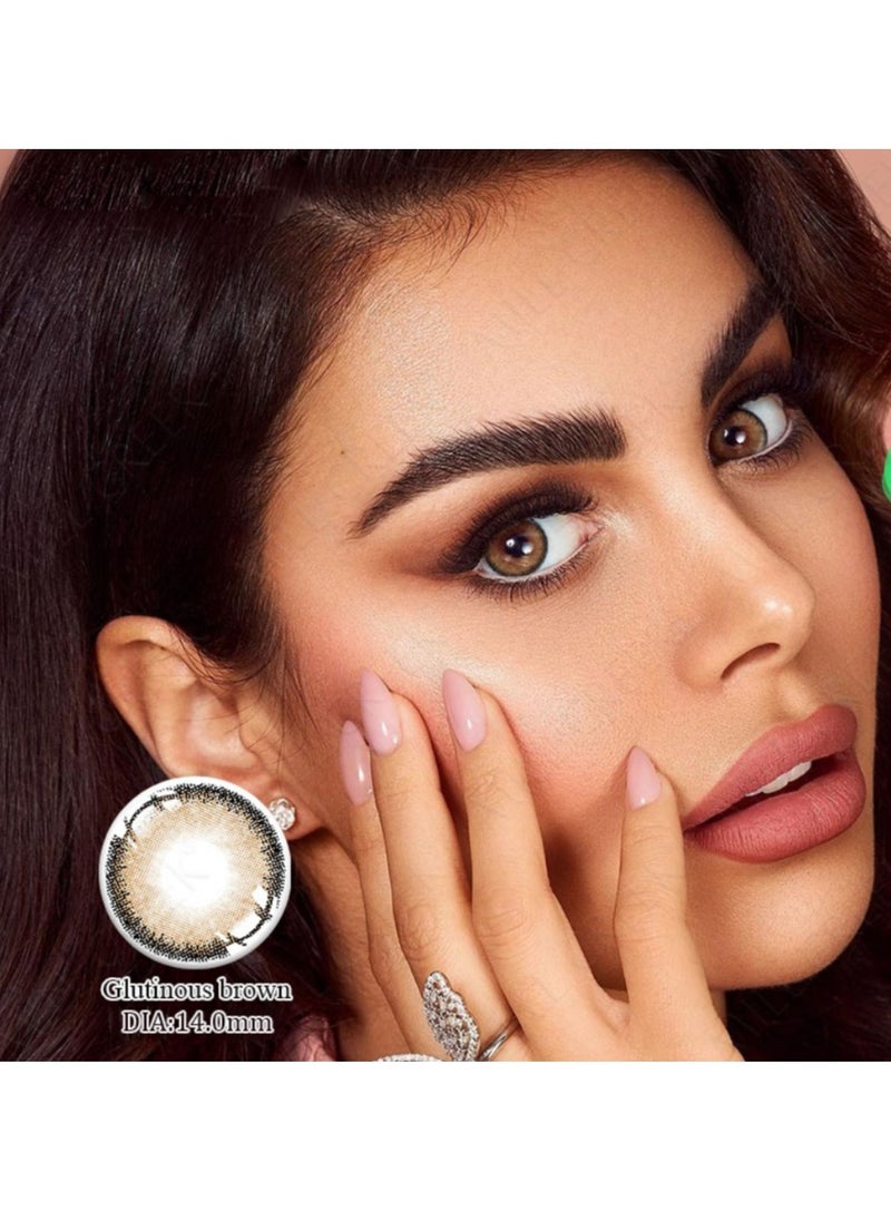 KSSEYE Glutious Brown Yearly Colored Contact Lenses, Unisex Cosmetic Contact Lenses, Enlargement Collection With Case  Dia 14mm  - Image 1