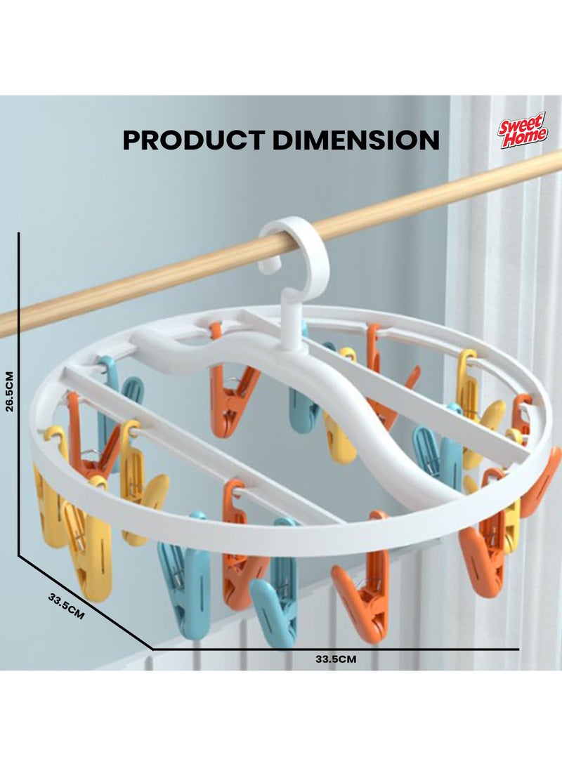 Sweet Home Multifunctional Folding Clothes Drying Rack – 24 Clips | Space-Saving Plastic Hanger for Socks, Underwear & Laundry | Durable & Lightweight Airer - Image 1