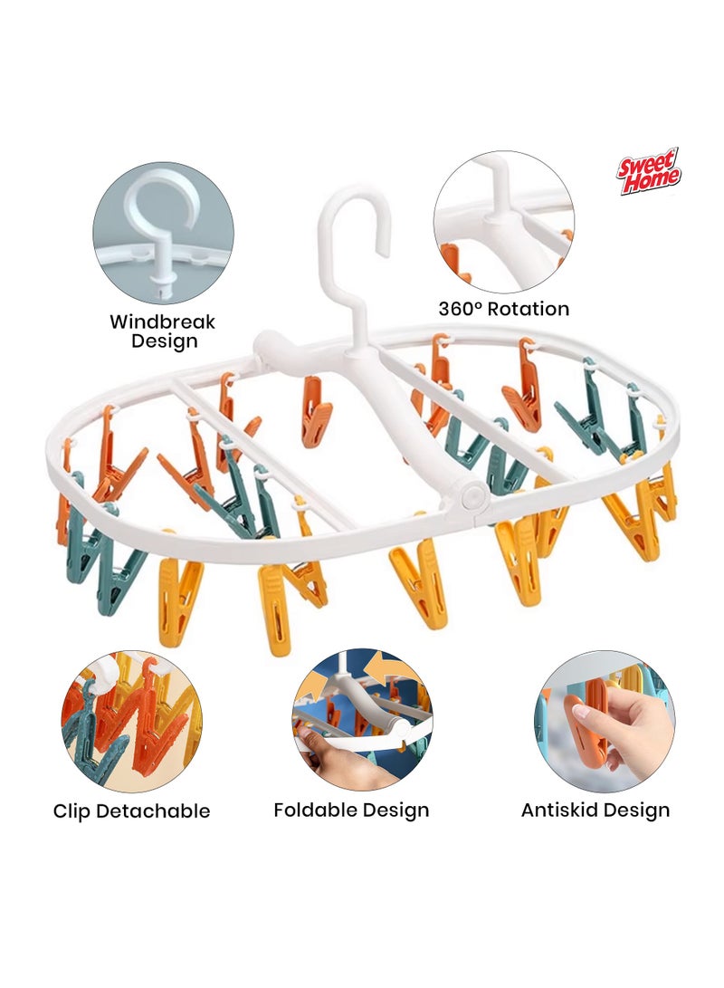 Sweet Home Multifunctional Folding Clothes Drying Rack – 24 Clips | Space-Saving Plastic Hanger for Socks, Underwear & Laundry | Durable & Lightweight Airer - Image 2