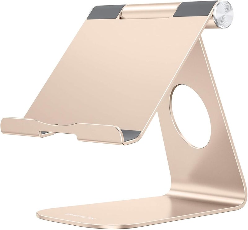Omoton Tablet Stand Holder Adjustable, T1 Desktop Aluminum Tablet Dock Cradle Compatible with iPad Air/Mini, iPad 10.2/9.7, iPad Pro 11/12.9, Samsung Tab and More, Gold - Image 1