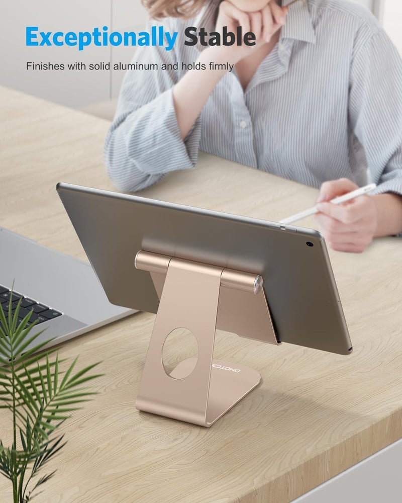 Omoton Tablet Stand Holder Adjustable, T1 Desktop Aluminum Tablet Dock Cradle Compatible with iPad Air/Mini, iPad 10.2/9.7, iPad Pro 11/12.9, Samsung Tab and More, Gold - Image 5