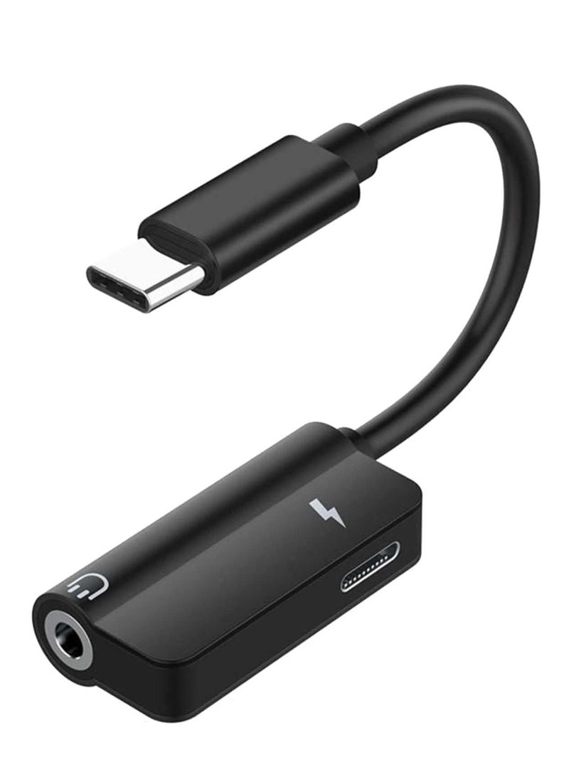 SYOSI محول شاحن وسماعة رأس من USB c إلى 3.5 مم، محول كابل USB C إلى Aux Audio Dongle، شاحن USB-C (أسود، مقاس واحد) قطعتان  - Image 1
