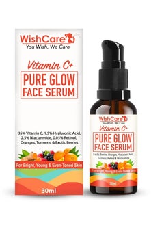 WishCare Pure Glow 35% Vitamin C Face Serum With Hyaluronic Acid Retinol Niacinamide Oranges Berries Turmeric 30 ml