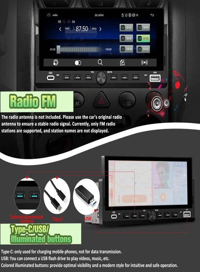 Pyniro Universal Single Din Car Stereo with Wireless CarPlay & Android Auto, 6.86" IPS Touch Screen Head Unit with Backup Camera/External Microphone, Car Radio Supports Bluetooth/SWC/FM/USB - Image 5