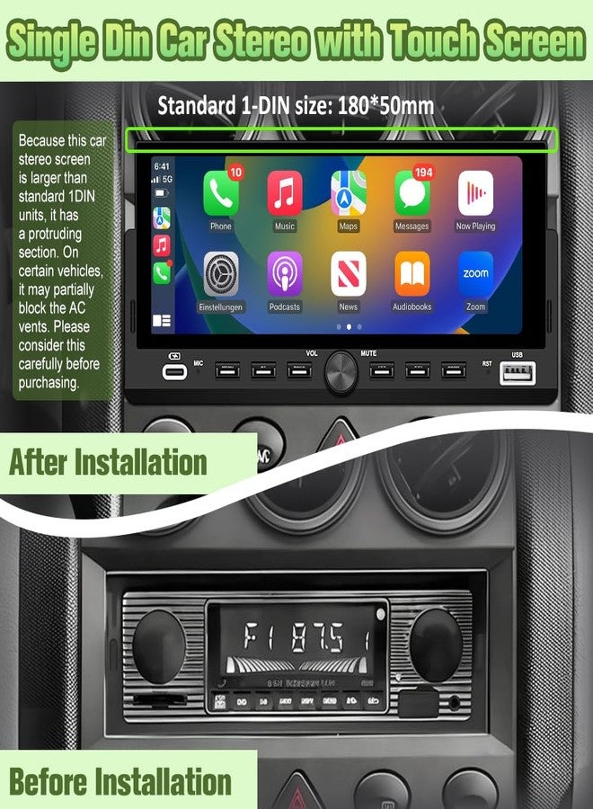 Pyniro Universal Single Din Car Stereo with Wireless CarPlay & Android Auto, 6.86" IPS Touch Screen Head Unit with Backup Camera/External Microphone, Car Radio Supports Bluetooth/SWC/FM/USB - Image 2