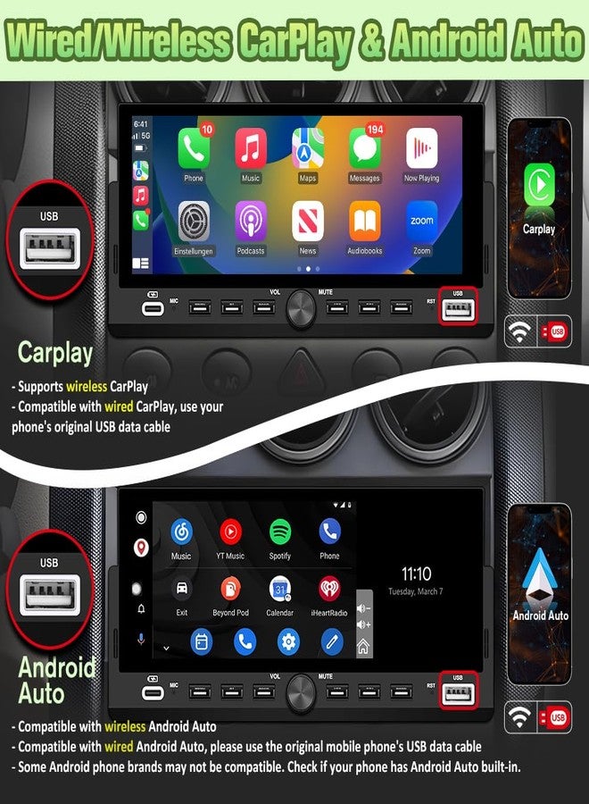 Pyniro Universal Single Din Car Stereo with Wireless CarPlay & Android Auto, 6.86" IPS Touch Screen Head Unit with Backup Camera/External Microphone, Car Radio Supports Bluetooth/SWC/FM/USB - Image 3