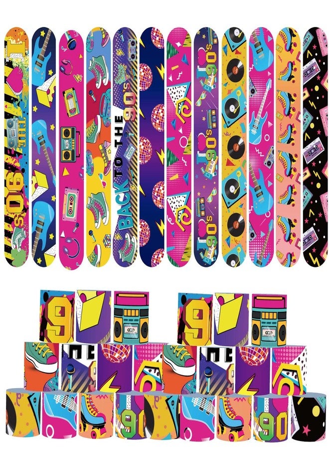 Qpout 48pcs 80s 90s Party Favors Slap Bracelets Back to 80s 90s Throwback Theme Party Decorations Slap Wristbands Retro Theme Bracelet Snap Bands Snap Bracelets - Image 1
