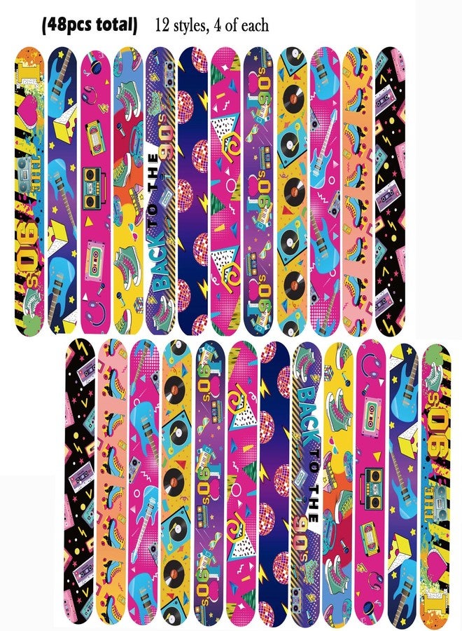 Qpout 48pcs 80s 90s Party Favors Slap Bracelets Back to 80s 90s Throwback Theme Party Decorations Slap Wristbands Retro Theme Bracelet Snap Bands Snap Bracelets - Image 3