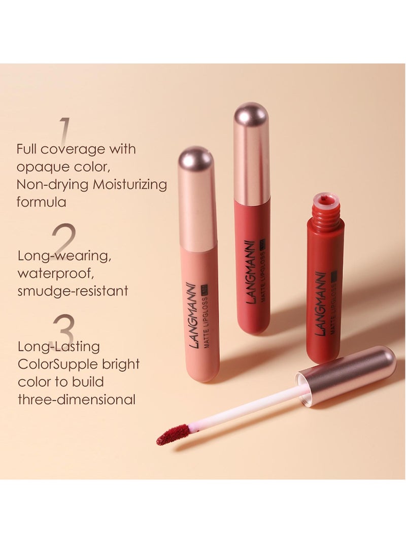 LANGMANNI 6Pcs Matte Velvet Lipstick Set Long Lasting and Rich Pigment Liquid Lipstick Lip Gloss Set Matte Finish Lipstick Capsule Tube Shape Lip Gloss Set Matte Liquid Lipliner Set  - Image 3