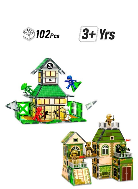 102Pc Magnet Tile Building Block Ninja & Troop Theme Double Sided Printings 2In1 With 8 Character Figures Magnetic Tiles Construction Playset Fine Motor Skill Stem Educational Age3+ Ptq02