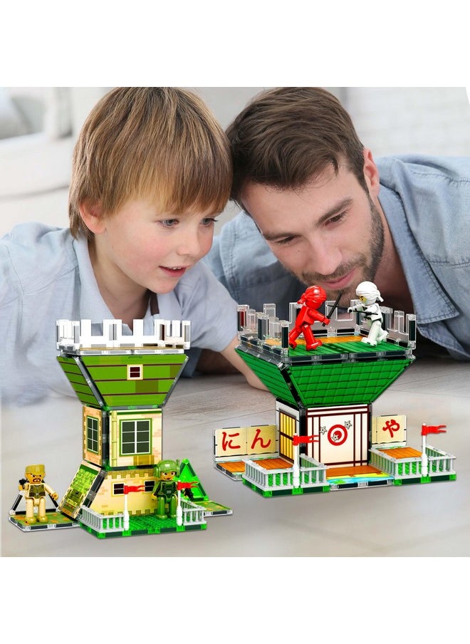 PicassoTiles - 102Pc Magnet Tile Building Block Ninja & Troop Theme Double Sided Printings 2In1 With 8 Character Figures Magnetic Tiles Construction Playset Fine Motor Skill Stem Educational Age3+ Ptq02 - Image 1