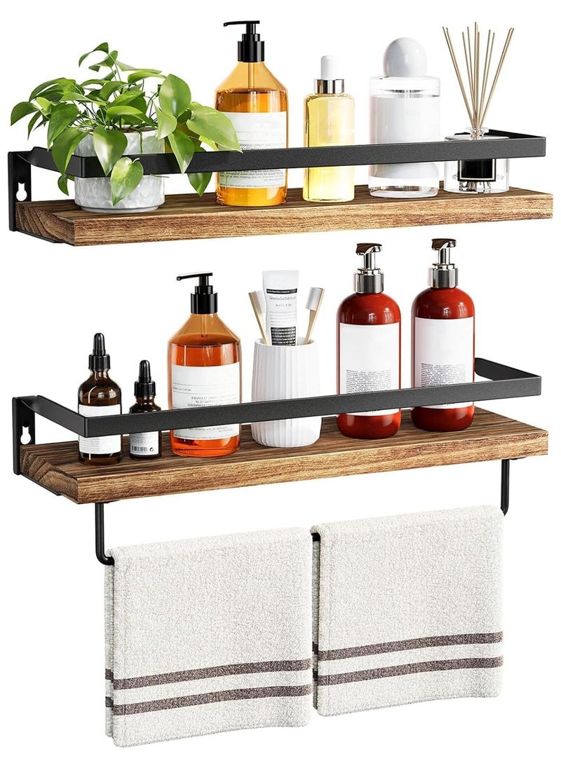 Generic 2Pcs Floating Shelves Bathroom Shelf with Towel Bar Wall Shelves for Bathroom Living Room Kitchen Bedroom Light Brown Shelves Set  - Image 1