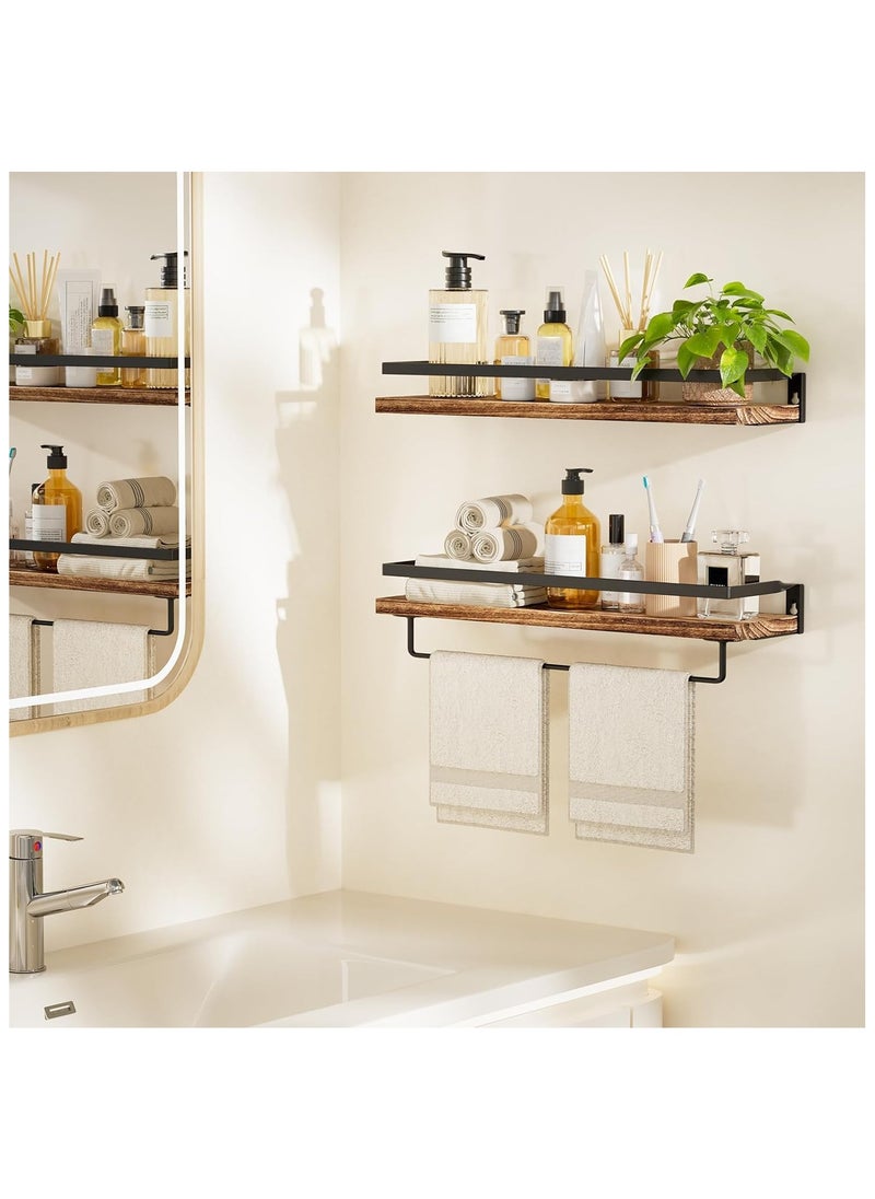 Generic 2Pcs Floating Shelves Bathroom Shelf with Towel Bar Wall Shelves for Bathroom Living Room Kitchen Bedroom Light Brown Shelves Set  - Image 2