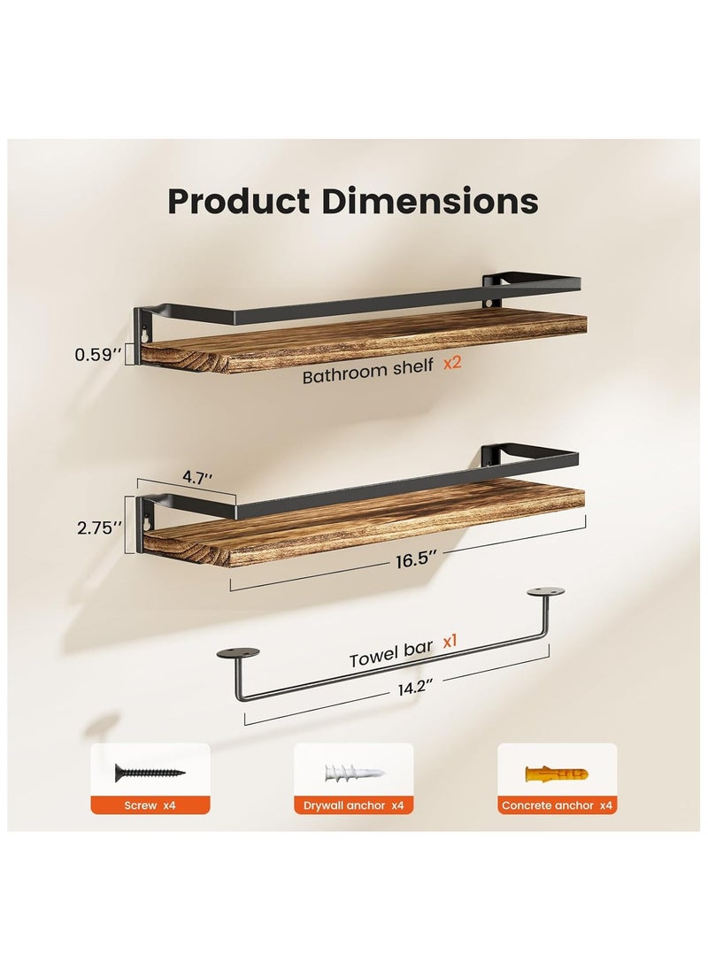 Generic 2Pcs Floating Shelves Bathroom Shelf with Towel Bar Wall Shelves for Bathroom Living Room Kitchen Bedroom Light Brown Shelves Set  - Image 3
