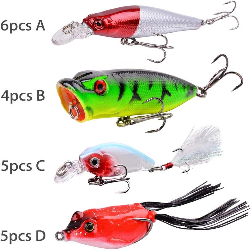 Aorace Fishing Lures Kit Mixed Including Minnow Popper Crank Baits with Hooks for Saltwater Freshwater Trout Bass Salmon Fishing - Image 2