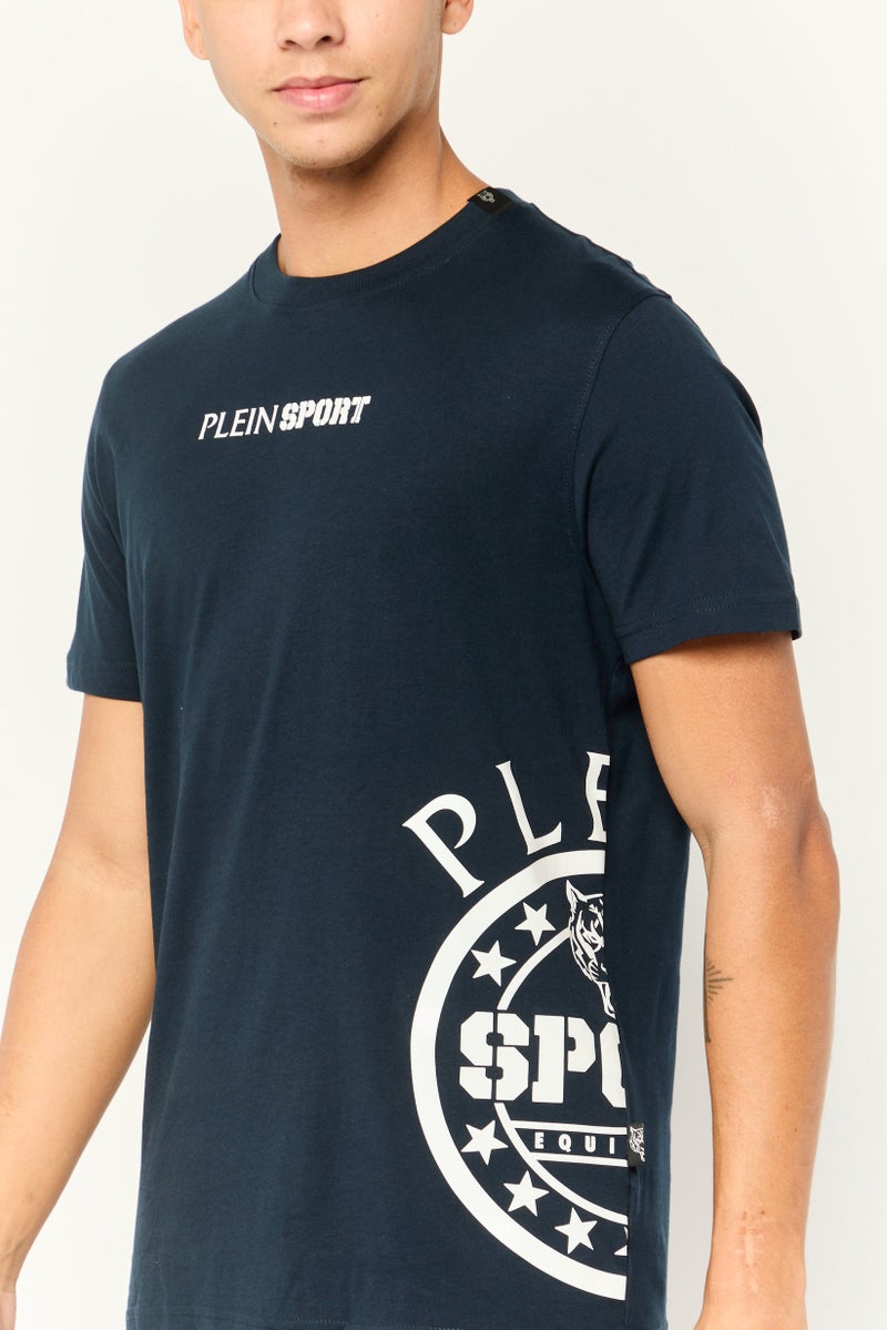 PHILIPP PLEIN Plein Sport Men Sportswear Fit Short Sleeves Outdoor T-Shirt, Navy - Image 3