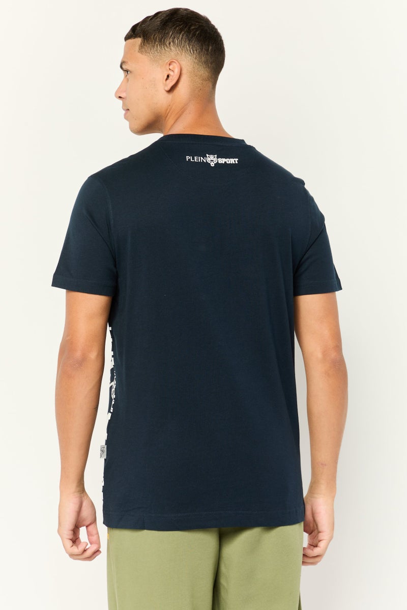 PHILIPP PLEIN Plein Sport Men Sportswear Fit Short Sleeves Outdoor T-Shirt, Navy - Image 4
