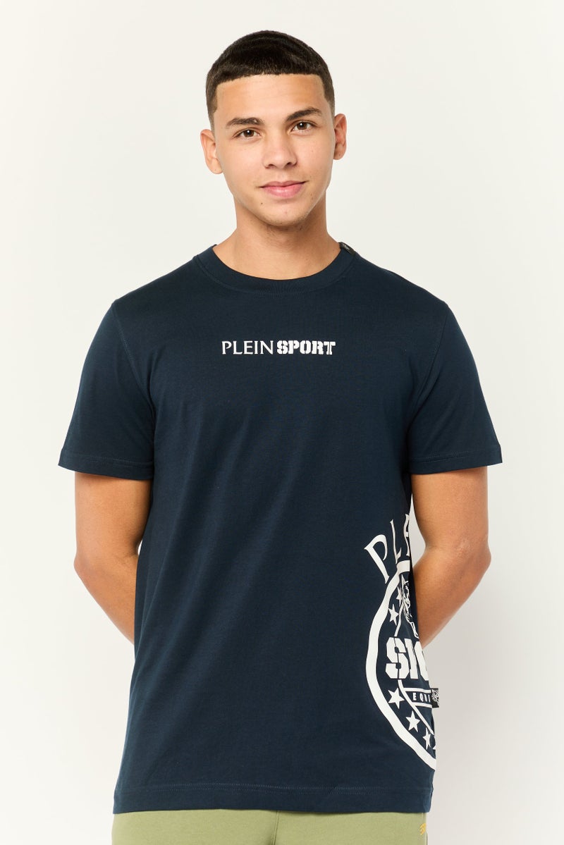 PHILIPP PLEIN Plein Sport Men Sportswear Fit Short Sleeves Outdoor T-Shirt, Navy - Image 1