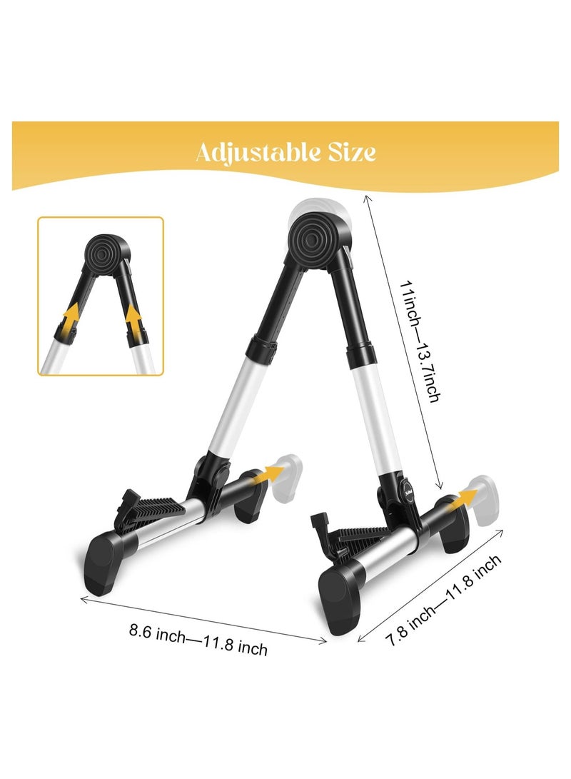 Adjustable Folding Guitar Stand for Electric Ukulele Bass and Classical Guitars Portable Lightweight Holder Silver - Image 1
