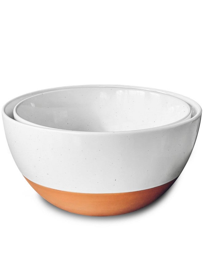 Mora Ceramic Large Mixing Bowls - Set of 2 Nesting Bowls for Cooking, Serving, Popcorn, Salad etc - Microwavable Kitchen Stoneware, Oven, Microwave and Dishwasher Safe - Extra Big 2.5 & 1.6 Qt - White - Image 1