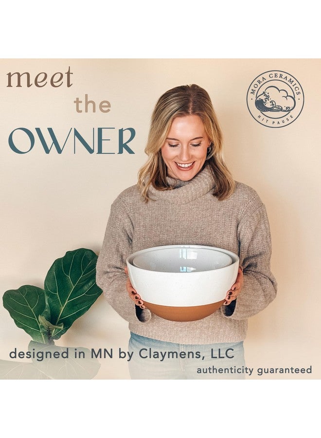 Mora Ceramic Large Mixing Bowls - Set of 2 Nesting Bowls for Cooking, Serving, Popcorn, Salad etc - Microwavable Kitchen Stoneware, Oven, Microwave and Dishwasher Safe - Extra Big 2.5 & 1.6 Qt - White - Image 4