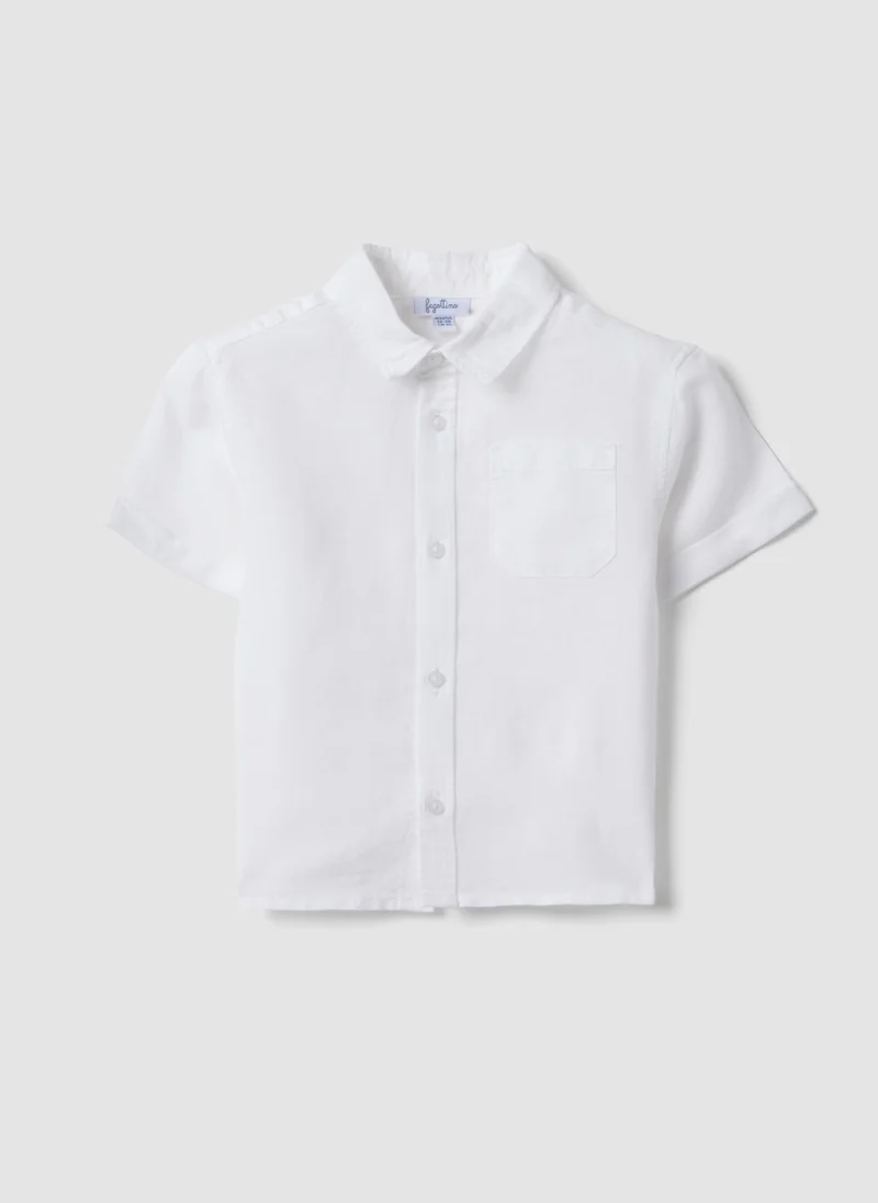 او في اس OVS White Linen-Cotton Blend Boys' Shirt Regular Fit