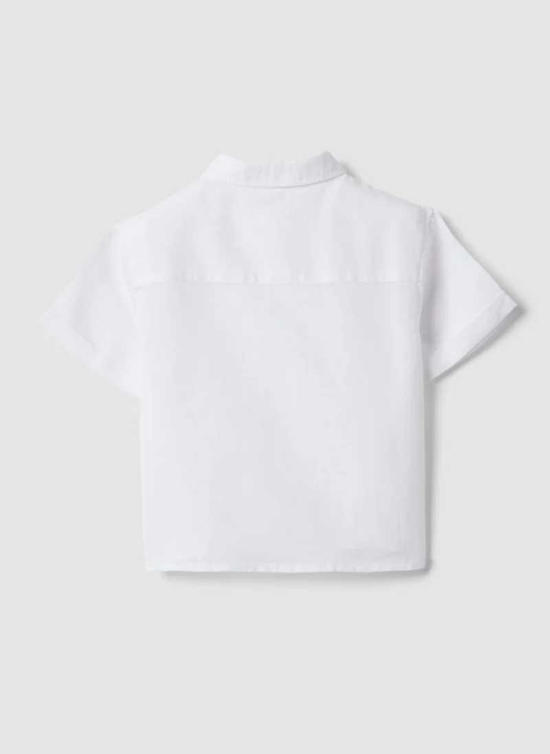 او في اس OVS White Linen-Cotton Blend Boys' Shirt Regular Fit