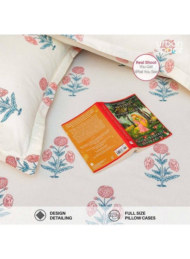 Urban Space أوربان سبيس سيرين 200 TC 100% قطن ملاءات سرير مطاطية بحجم كينغ مع 2 غطاء وسادة، ملاءة سرير بحجم كينغ (دوار الشمس - وردي رمان، الحجم 72 x 78 بوصة) - Image 5