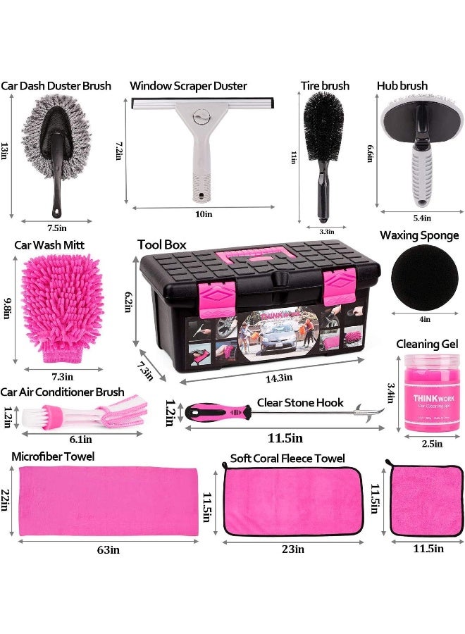 THINKWORK Pink Car Detailing Cleaning Kit, Car Wash Kit, Car Accessories for Women Suitable for Small and Medium Vehicles Such As Cars, Trucks, SUVs - Image 2