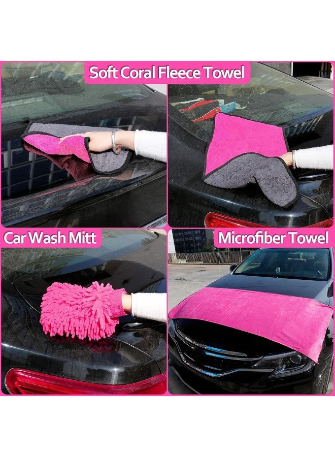 THINKWORK Pink Car Detailing Cleaning Kit, Car Wash Kit, Car Accessories for Women Suitable for Small and Medium Vehicles Such As Cars, Trucks, SUVs - Image 4