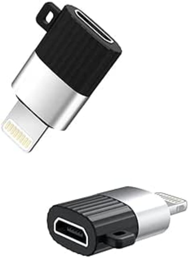 XO - XO NB149B Mini Micro To Lightning Adapter With 2.4A Max Output Set Of 2 Pieces - Black Silver - Image 1