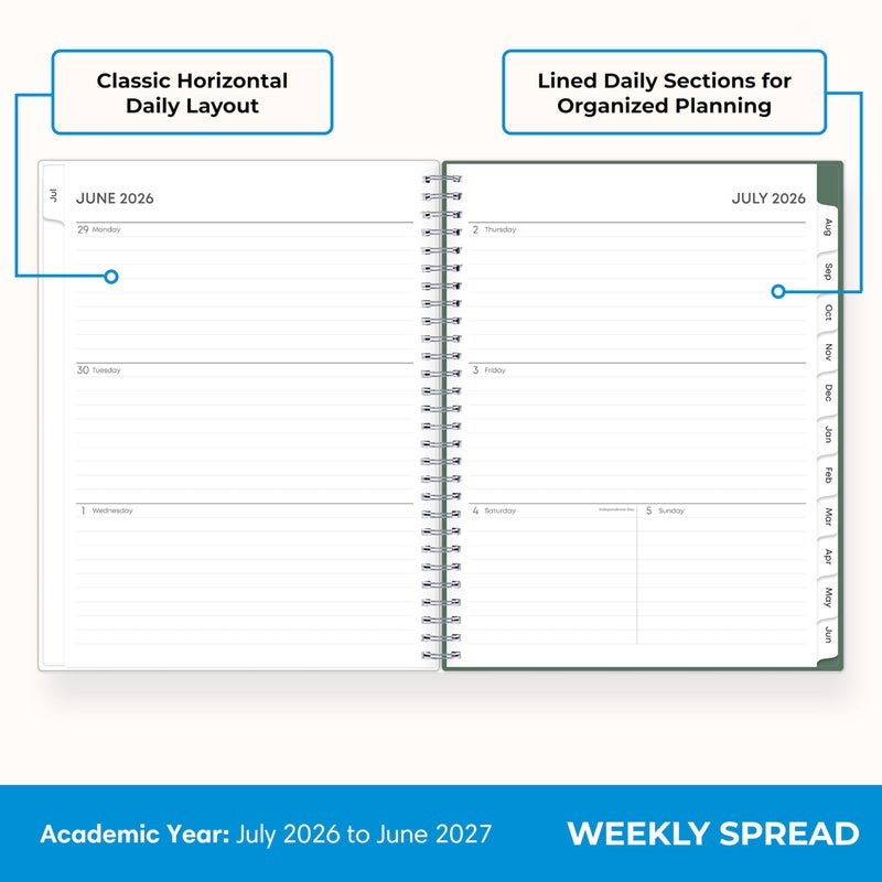 Blue Sky 2026-2027 Weekly and Monthly Academic Year Planner Calendar, July 2026 - June 2027, 8" x 10.875", Flexible Cover, Wirebound, Laminated Tabs, Seychelle - Image 4