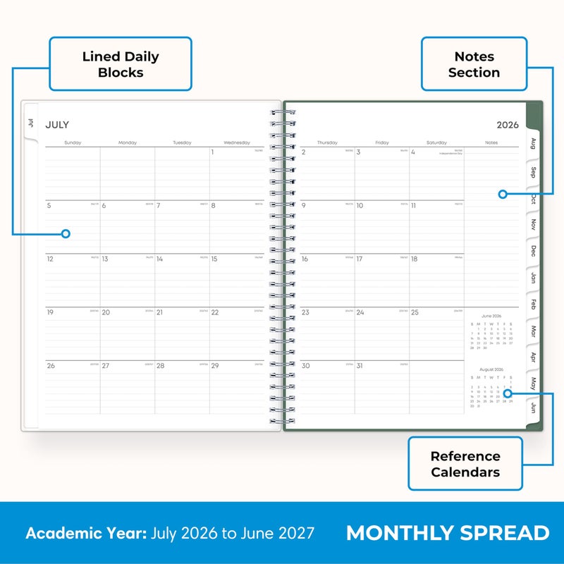 Blue Sky 2026-2027 Weekly and Monthly Academic Year Planner Calendar, July 2026 - June 2027, 8" x 10.875", Flexible Cover, Wirebound, Laminated Tabs, Seychelle - Image 3