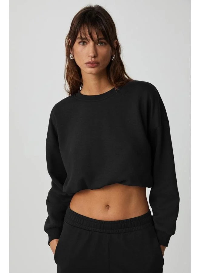 GRIMELANGE DEWANNA Women's Long Sleeve Crop Black Tracksuit Set
