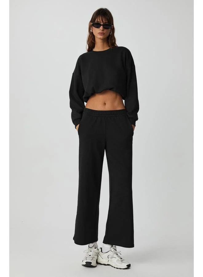 GRIMELANGE DEWANNA Women's Long Sleeve Crop Black Tracksuit Set