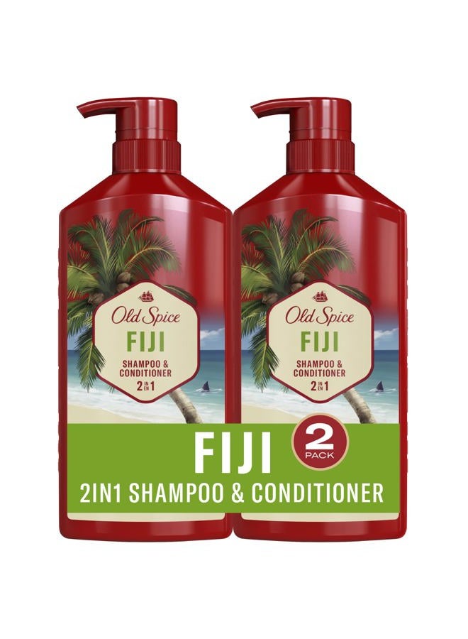 Old Spice Fiji 2-in-1 Shampoo and Conditioner Set for Men, Coconut & Tropical Wood Scent, Get Up To 80% Fuller-Looking Hair, Barbershop Quality, Fresh & Clean Hair, 21.9 Fl Oz Each, 2 Pack - Image 1