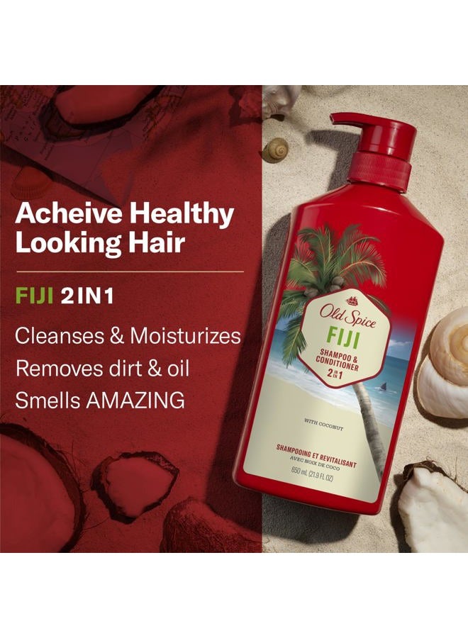 Old Spice Fiji 2-in-1 Shampoo and Conditioner Set for Men, Coconut & Tropical Wood Scent, Get Up To 80% Fuller-Looking Hair, Barbershop Quality, Fresh & Clean Hair, 21.9 Fl Oz Each, 2 Pack - Image 2