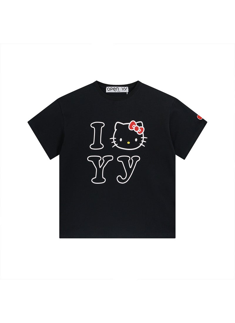 Generic - Hello Kitty Unisex T-Shirt Letter Print Black - Image 1