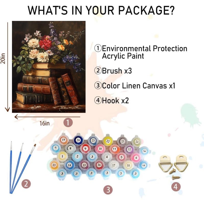Xackcme Book Paint By Numbers For Adults - Paint By Number Flowers On Canvas Without Frame  Diy Vintage Oil Painting For Gift Home Wall Decor (16X20 Inch) - Image 2