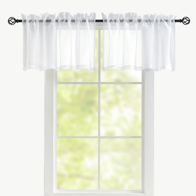 VALANCE CURTAINS FOR WINDOWS 2 PANELS WHITE SHEER 18 INCH LENGTH SEMI SHEER LINEN LOOK ROD POCKET FOR KITCHENBATHROOMBASEMENTDINING ROOMBEDROOM 52X18 INCHES