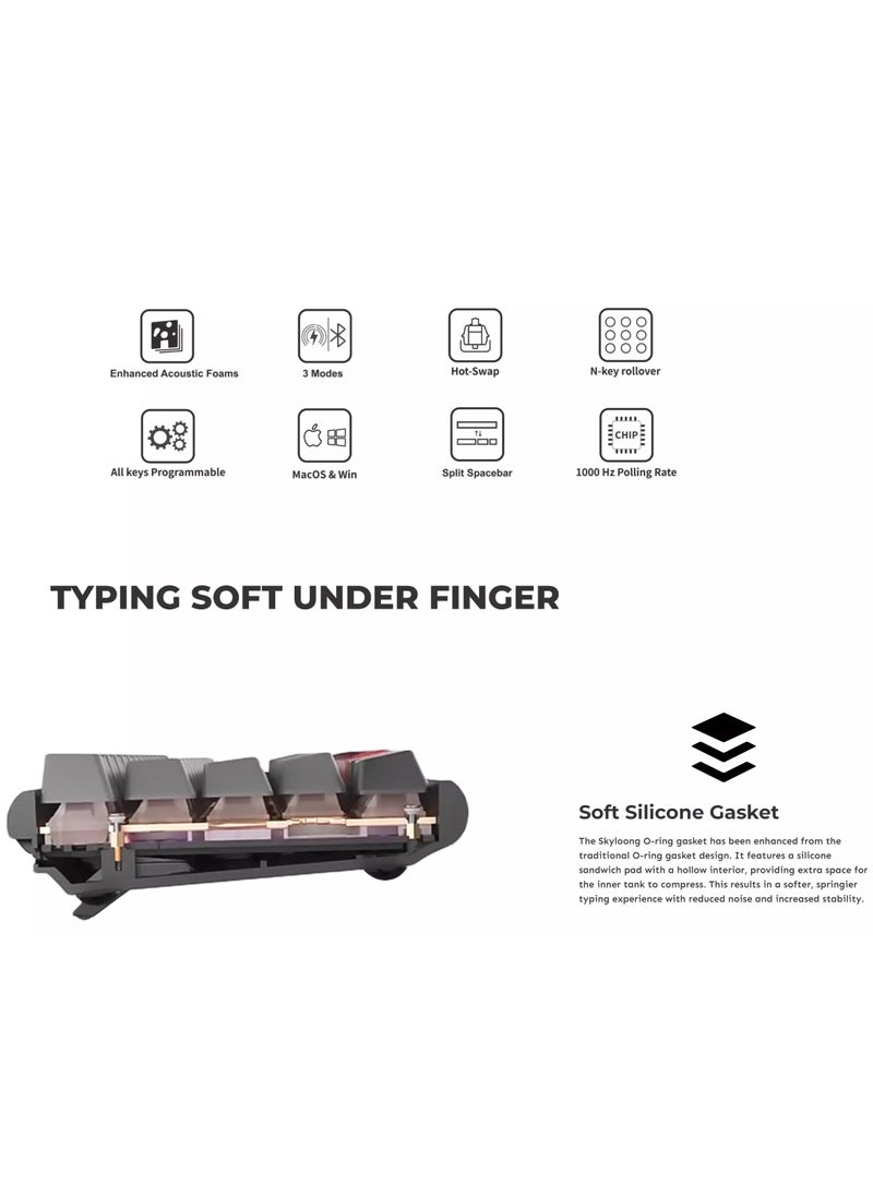 SKYLOONG - GK61 PRO Wireless,Bluetooth & Wired Three Mode RGB Gaming Keyboard – Gateron Brown Switch – ABS Black Case (Industrial Titanium ash) - Image 1