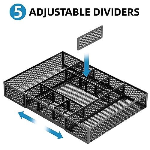 Marbrasse Expandable Desk Drawer Organizer, Mesh Drawer Organizer Tray with 10 Adjustable Compartments, Desk Organizers and Accessories, 5 Dividers Drawer for Office Supplies, Makeup & Vanity (Black) - Image 3
