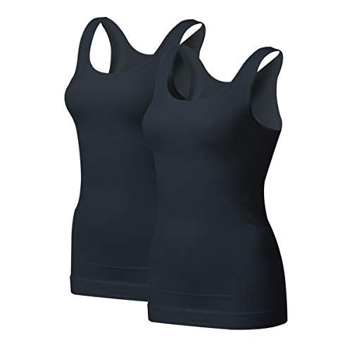 EUYZOU Women's Tummy Control Shapewear Tank Tops - Seamless Body Shaper Compression Top - Black 2pk S - Image 1