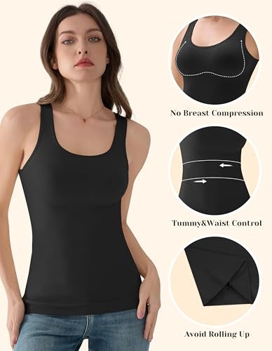 EUYZOU Women's Tummy Control Shapewear Tank Tops - Seamless Body Shaper Compression Top - Black 2pk S - Image 4