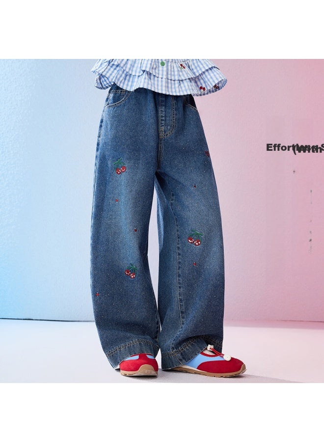 Ask Junior Kids Pants  Spring New Fashion Embroidered Denim Jeans Girls Slight Flared Casual Skin-friendly Trousers - Image 1